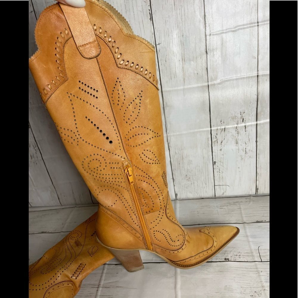BCBGirls Tan Heeled Boots with Cutout Design